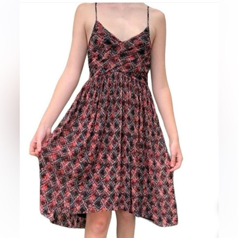 NWT Free People Black/Red Floral Spaghetti Strap Mesh Flare Dress Size: S